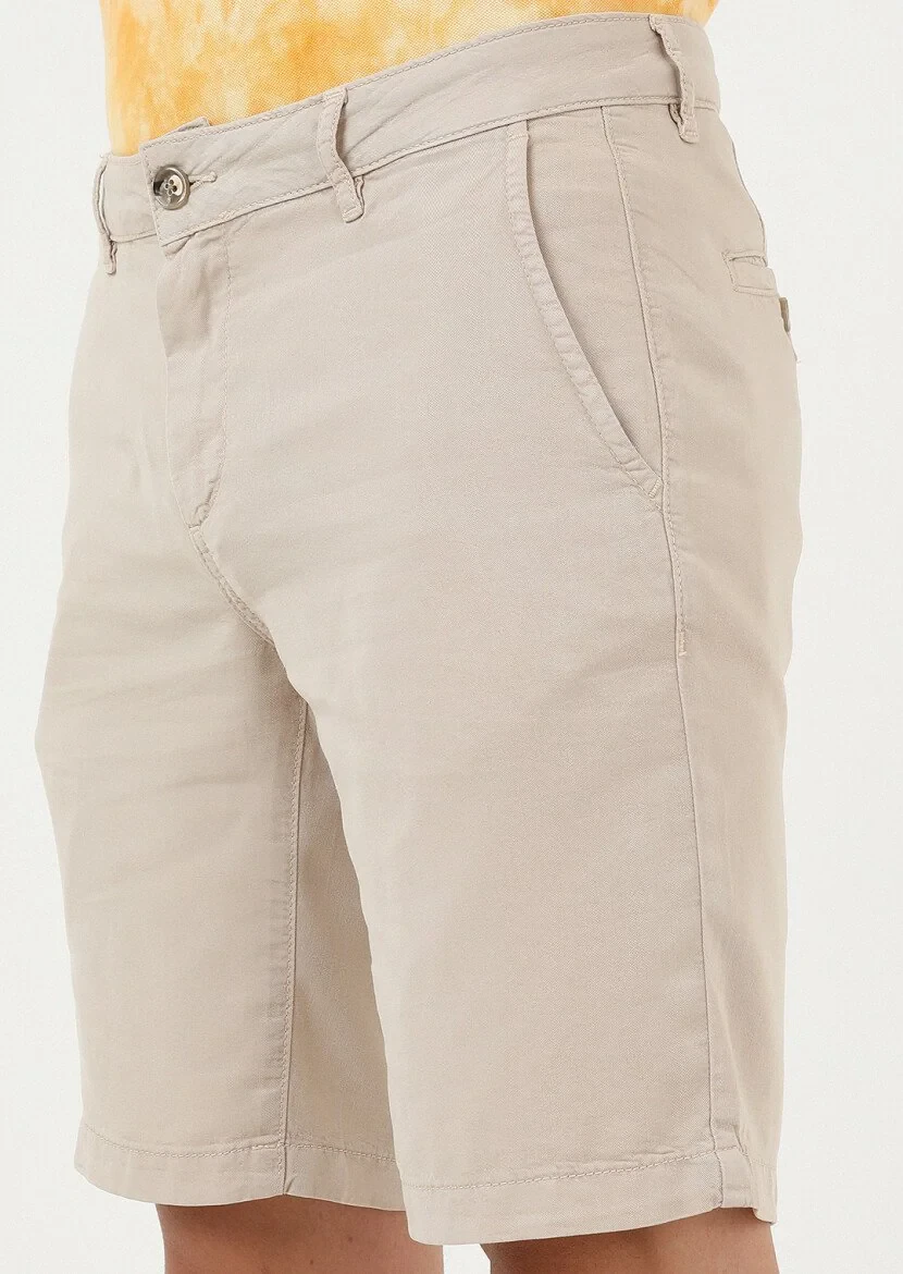Beige Weaving Regular Fit Casual Bermuda - 3