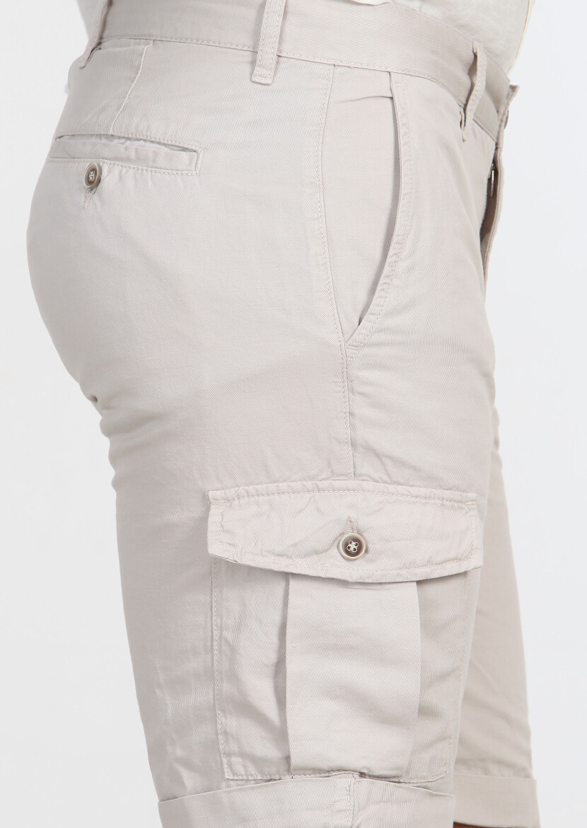 Beige Weaving Regular Fit Casual Cotton Blended Bermuda - 3