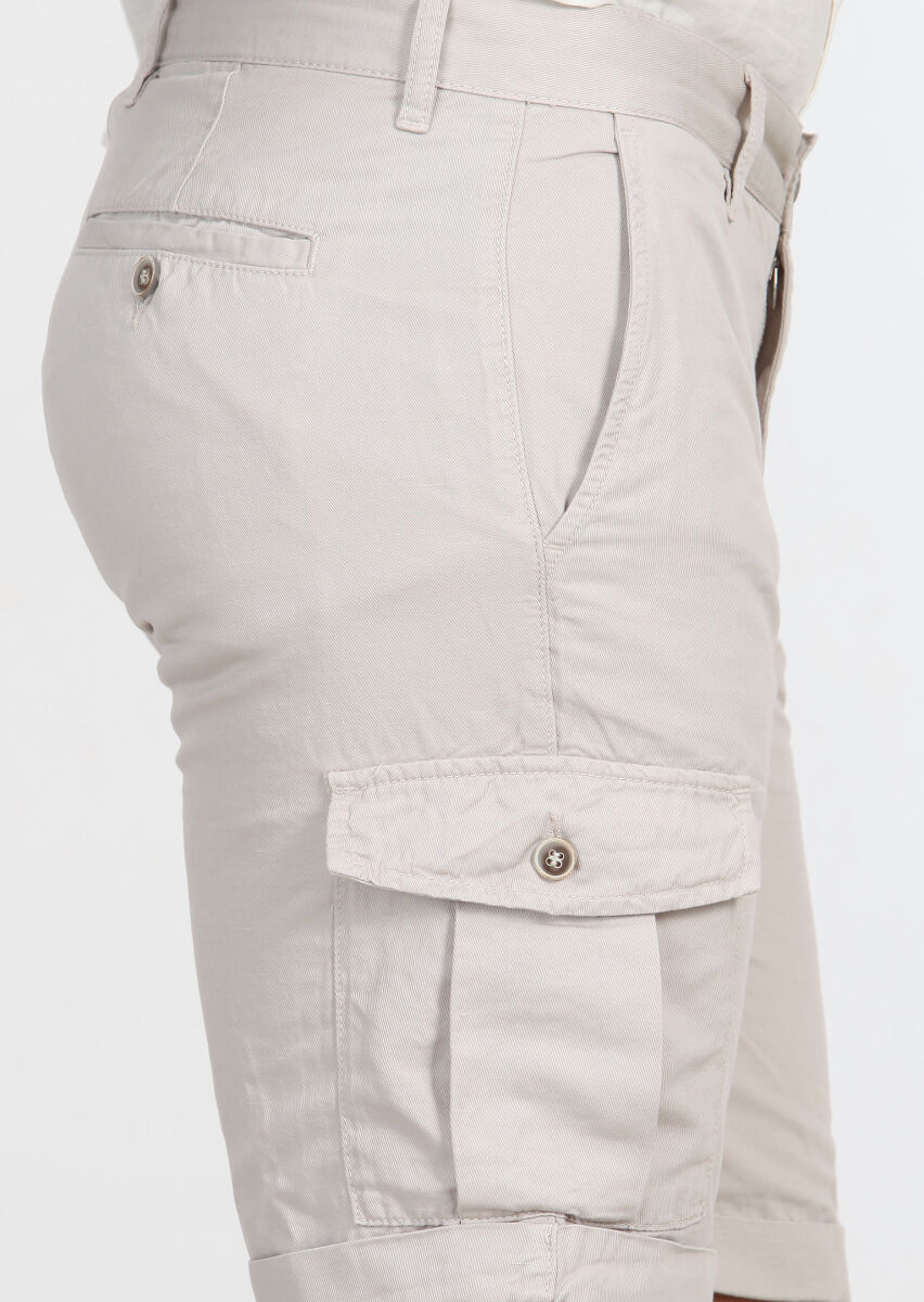 Beige Weaving Regular Fit Casual Cotton Blended Bermuda - 3