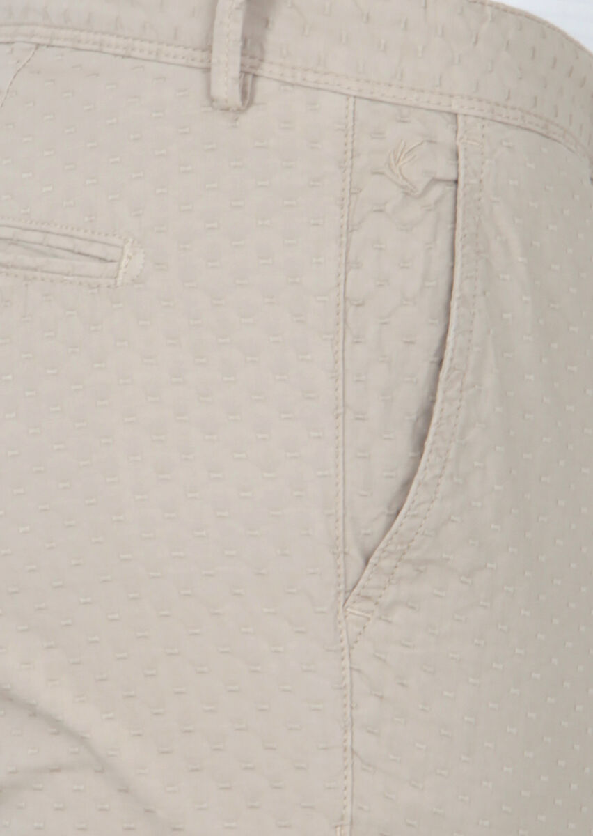 Beige Weaving Regular Fit Casual Cotton Blended Trousers - 3