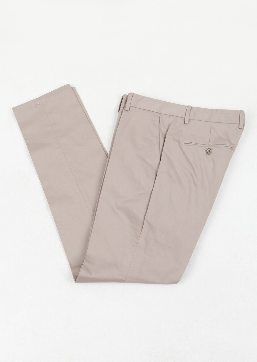 Beige Weaving Regular Fit Casual Cotton Blended Trousers - 1