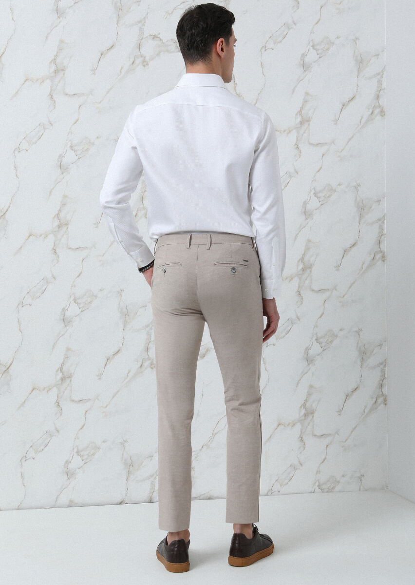 Beige Weaving Regular Fit Casual Cotton Blended Trousers - 5