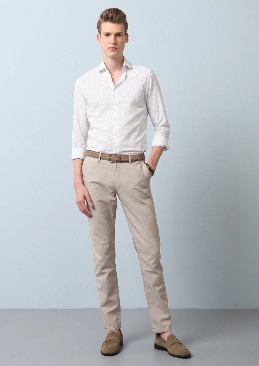 Beige Weaving Regular Fit Casual Cotton Blended Trousers - 4