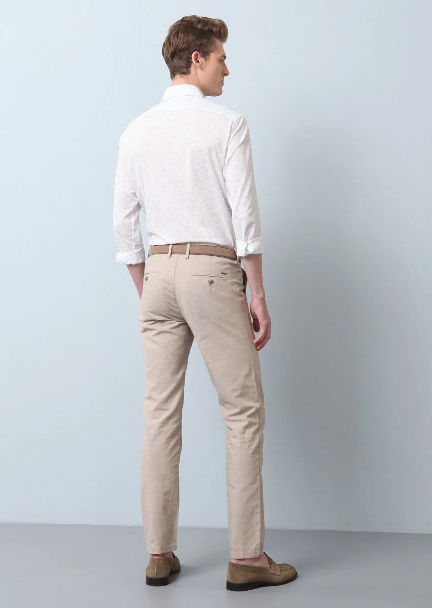 Beige Weaving Regular Fit Casual Cotton Blended Trousers - 5