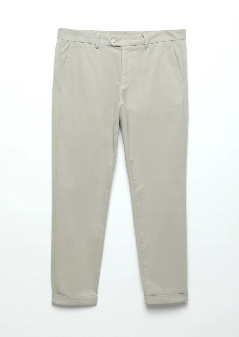 Beige Weaving Regular Fit Casual Cotton Blended Trousers - 6