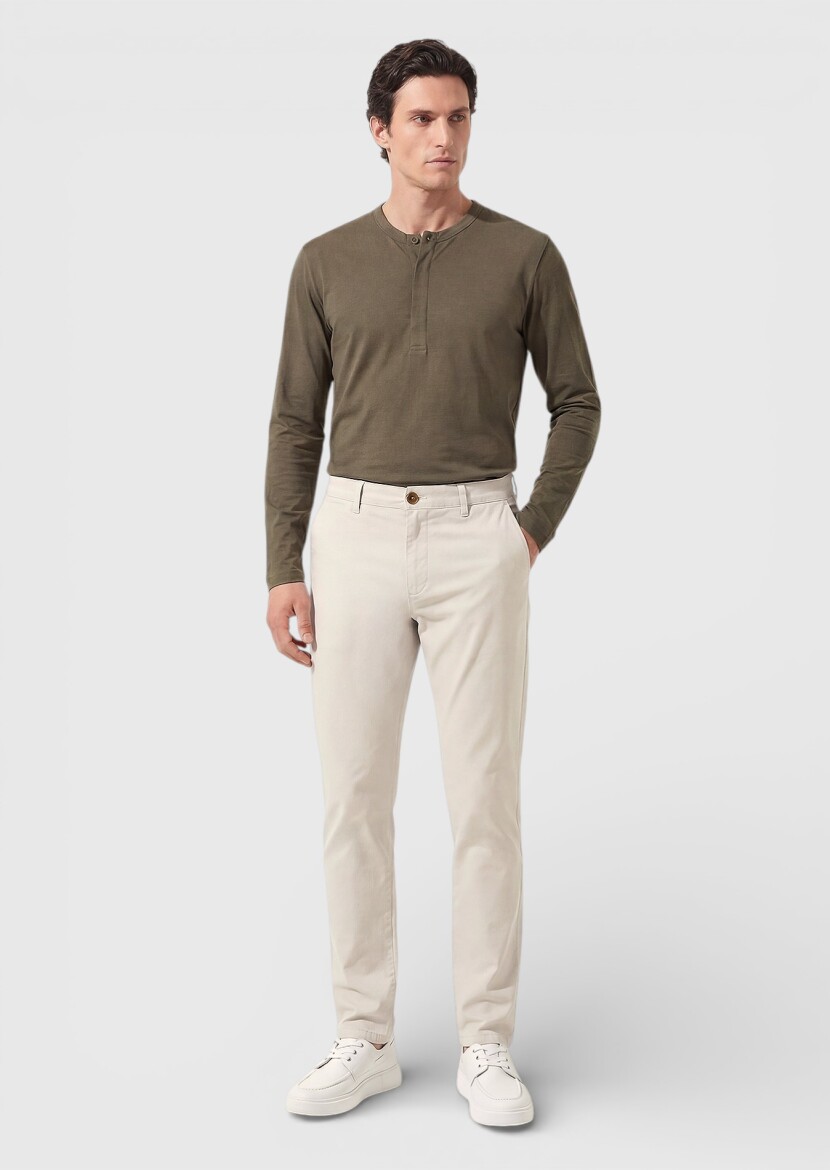 Beige Weaving Regular Fit Casual Cotton Blended Trousers - 3