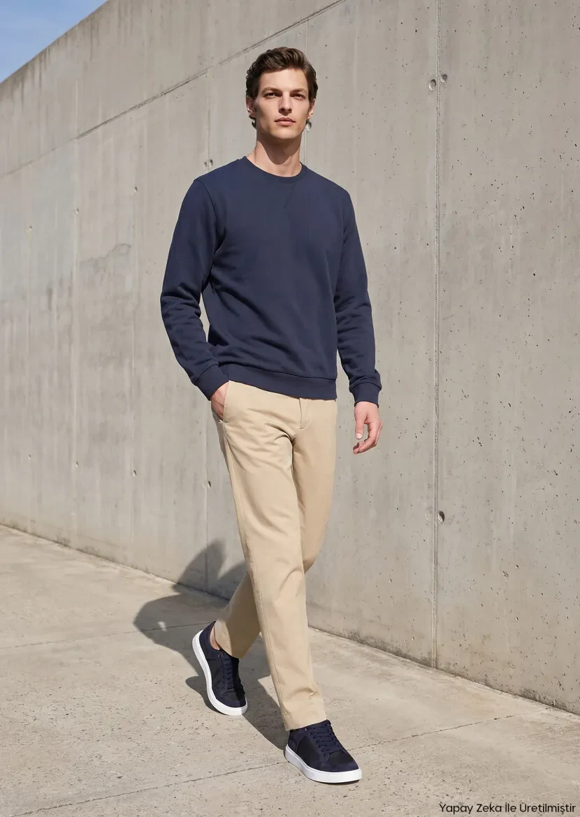 Beige Weaving Regular Fit Casual Cotton Blended Trousers - RAMSEY