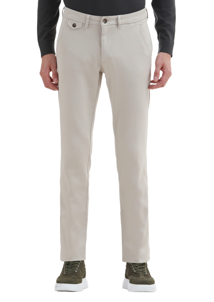 Beige Weaving Regular Fit Casual Trousers 
