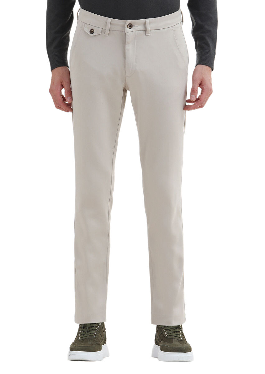 Beige Weaving Regular Fit Casual Trousers - 2