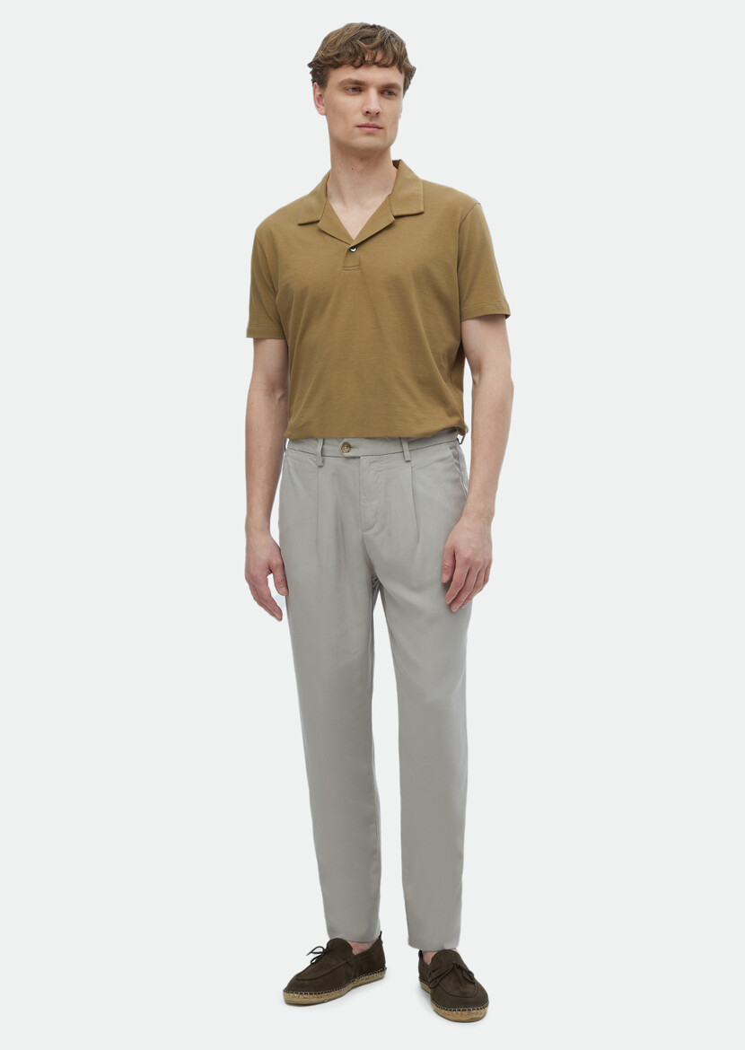 Beige Weaving Regular Fit Casual Trousers 