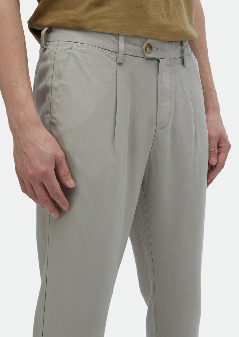 Beige Weaving Regular Fit Casual Trousers - 3