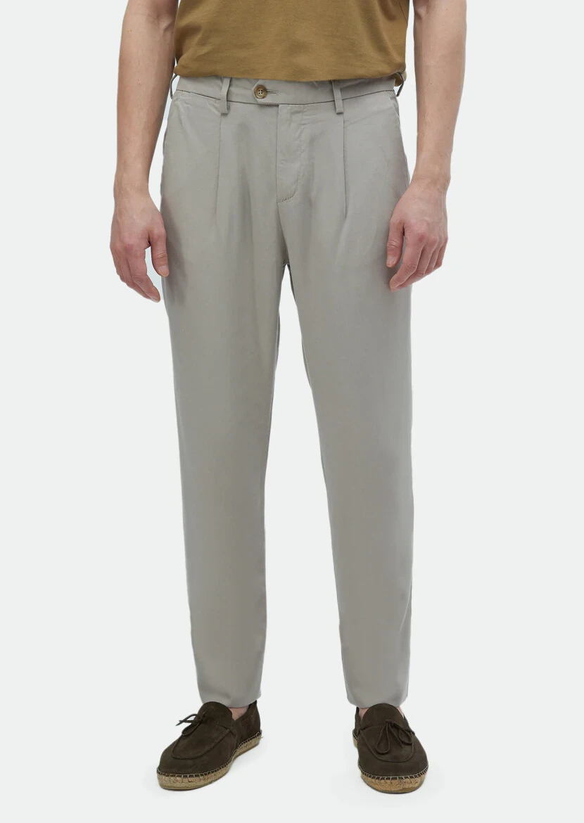 Beige Weaving Regular Fit Casual Trousers 