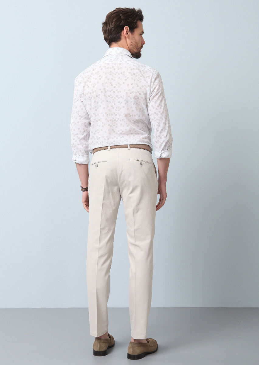 Beige Weaving Regular Fit Smart Casual Cotton Blended Trousers - 3