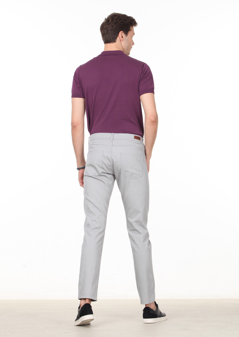 Beige Weaving Slim Fit Casual 100% Cotton Trousers - 4