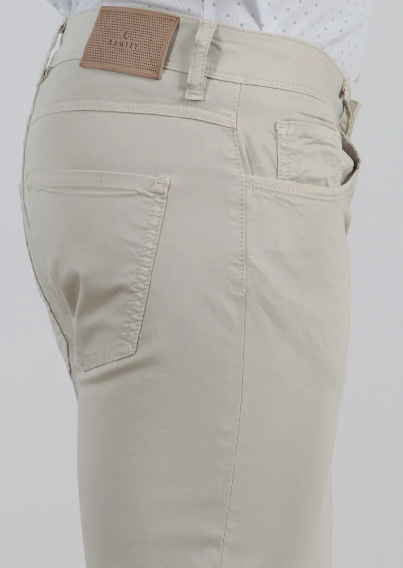 Beige Weaving Slim Fit Casual Cotton Blended Trousers - 3