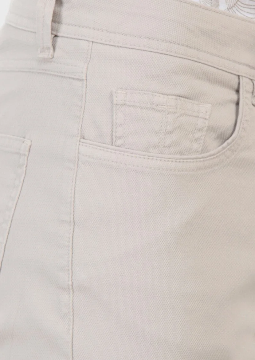 Beige Weaving Slim Fit Casual Cotton Blended Trousers - 5