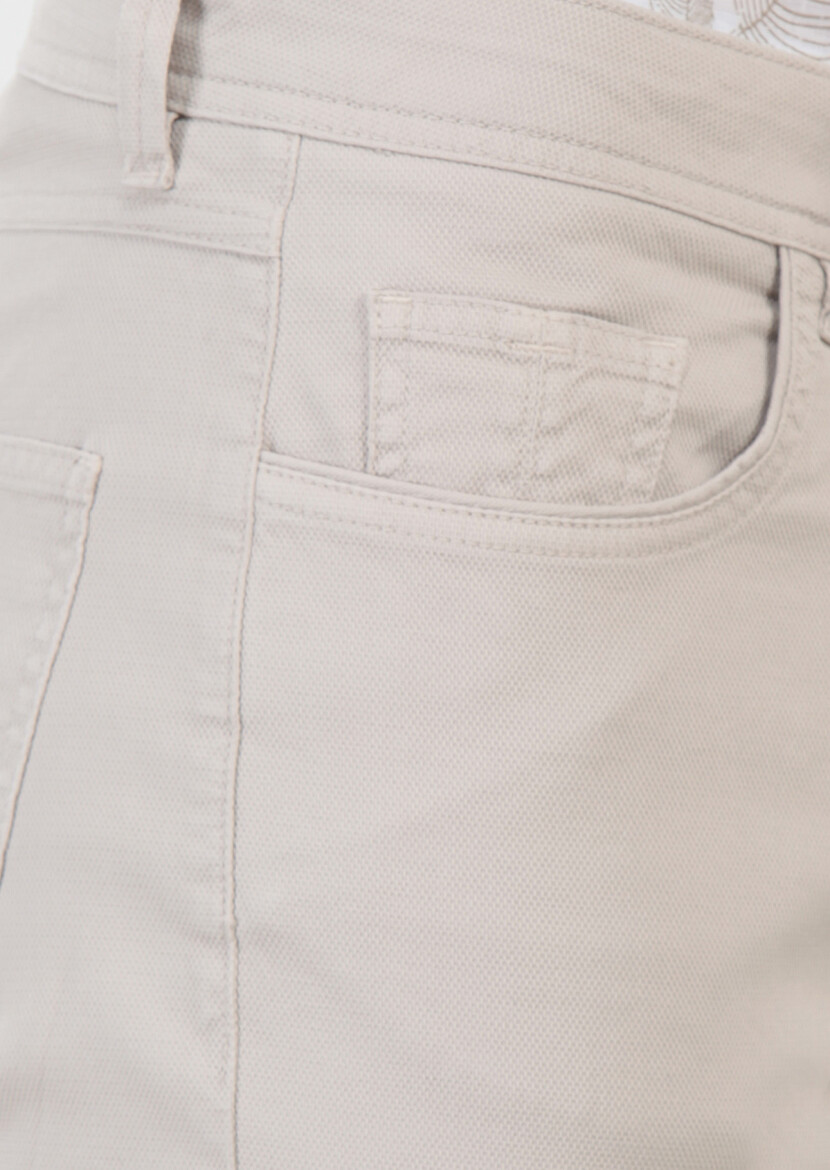 Beige Weaving Slim Fit Casual Cotton Blended Trousers - 5