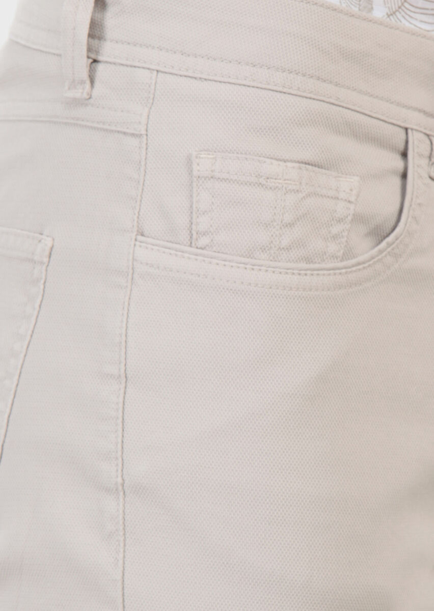 Beige Weaving Slim Fit Casual Cotton Blended Trousers - 5