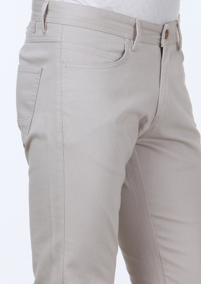 Beige Weaving Slim Fit Casual Cotton Blended Trousers - 3