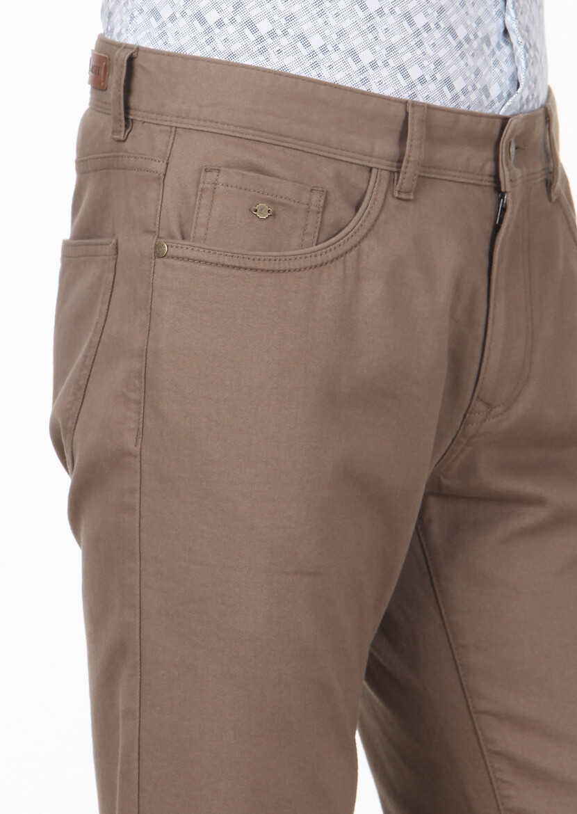 Beige Weaving Slim Fit Casual Cotton Blended Trousers - 3
