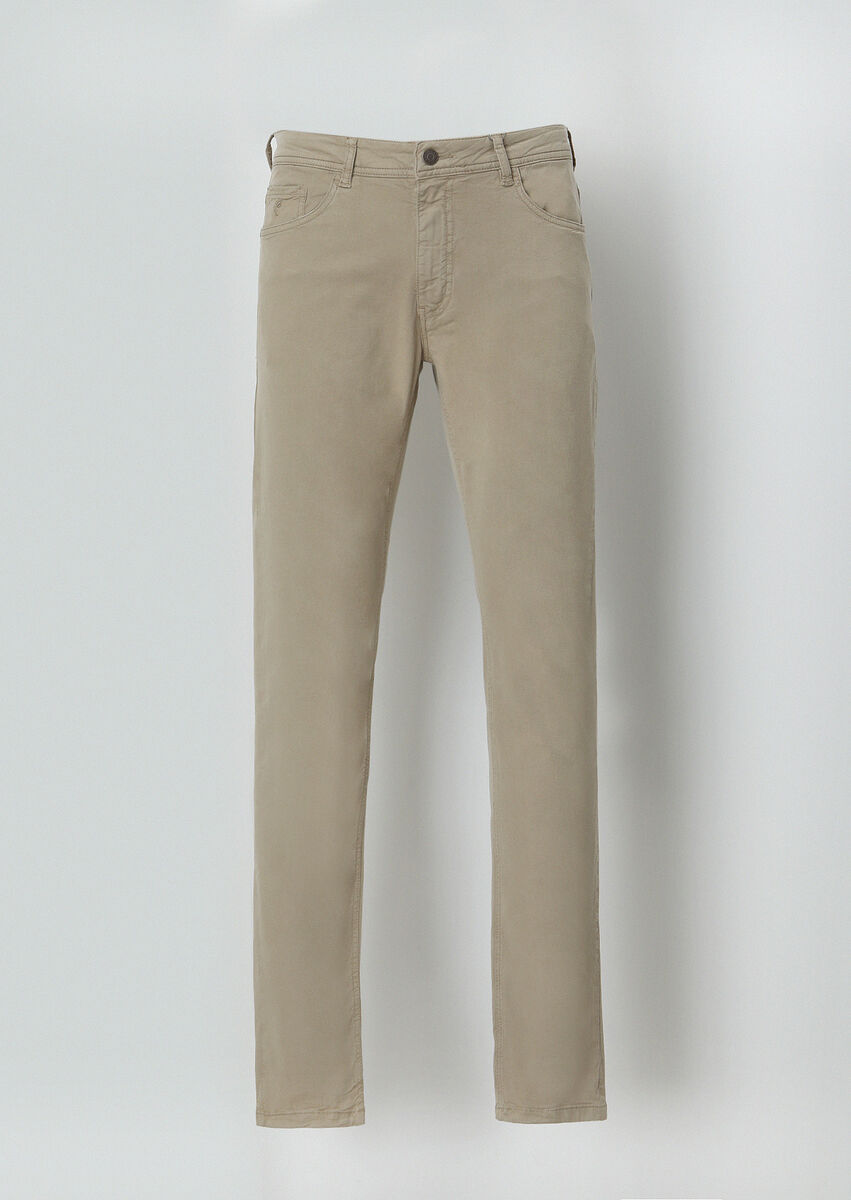 Beige Weaving Slim Fit Casual Cotton Blended Trousers - 5