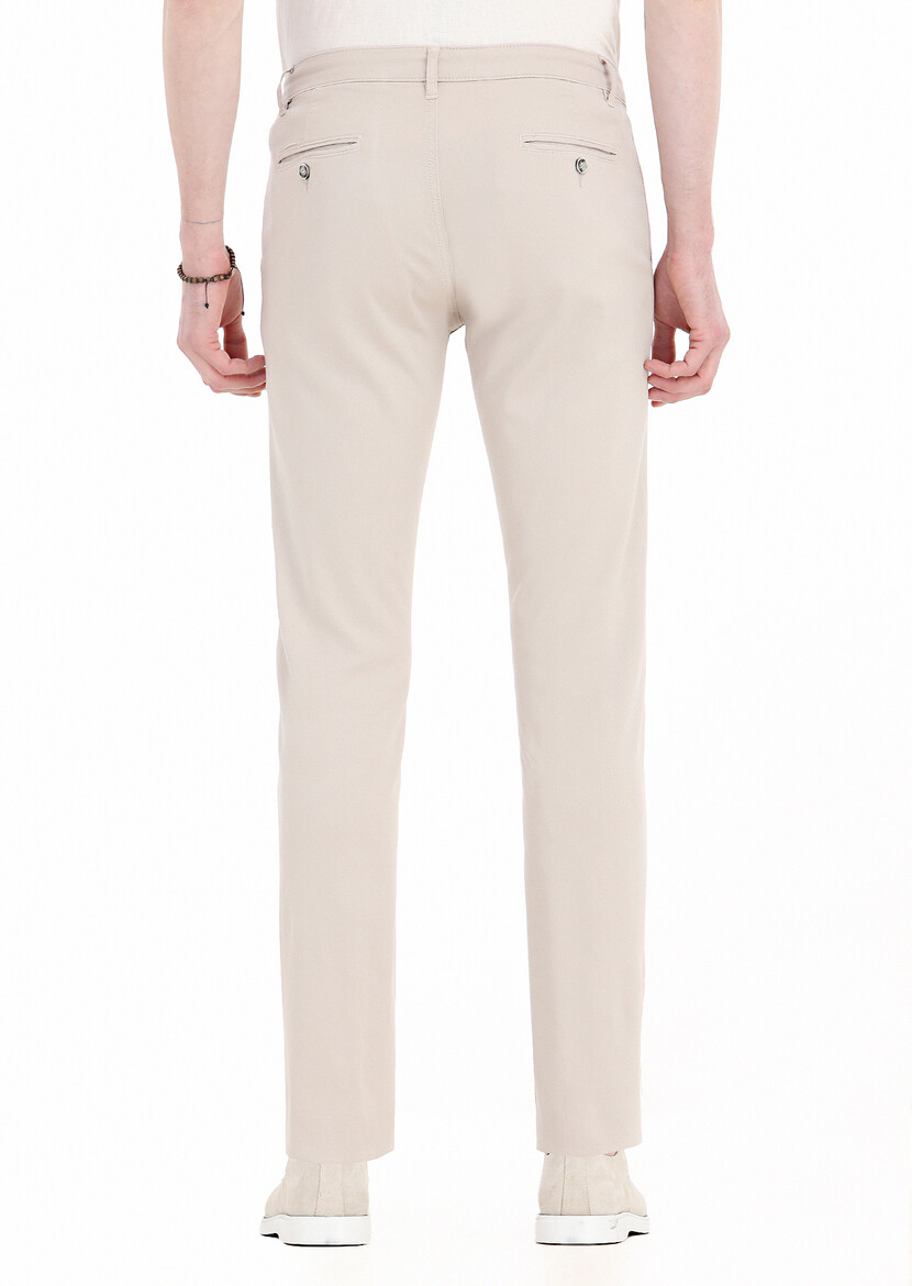 Beige Weaving Slim Fit Casual Cotton Blended Trousers - 4