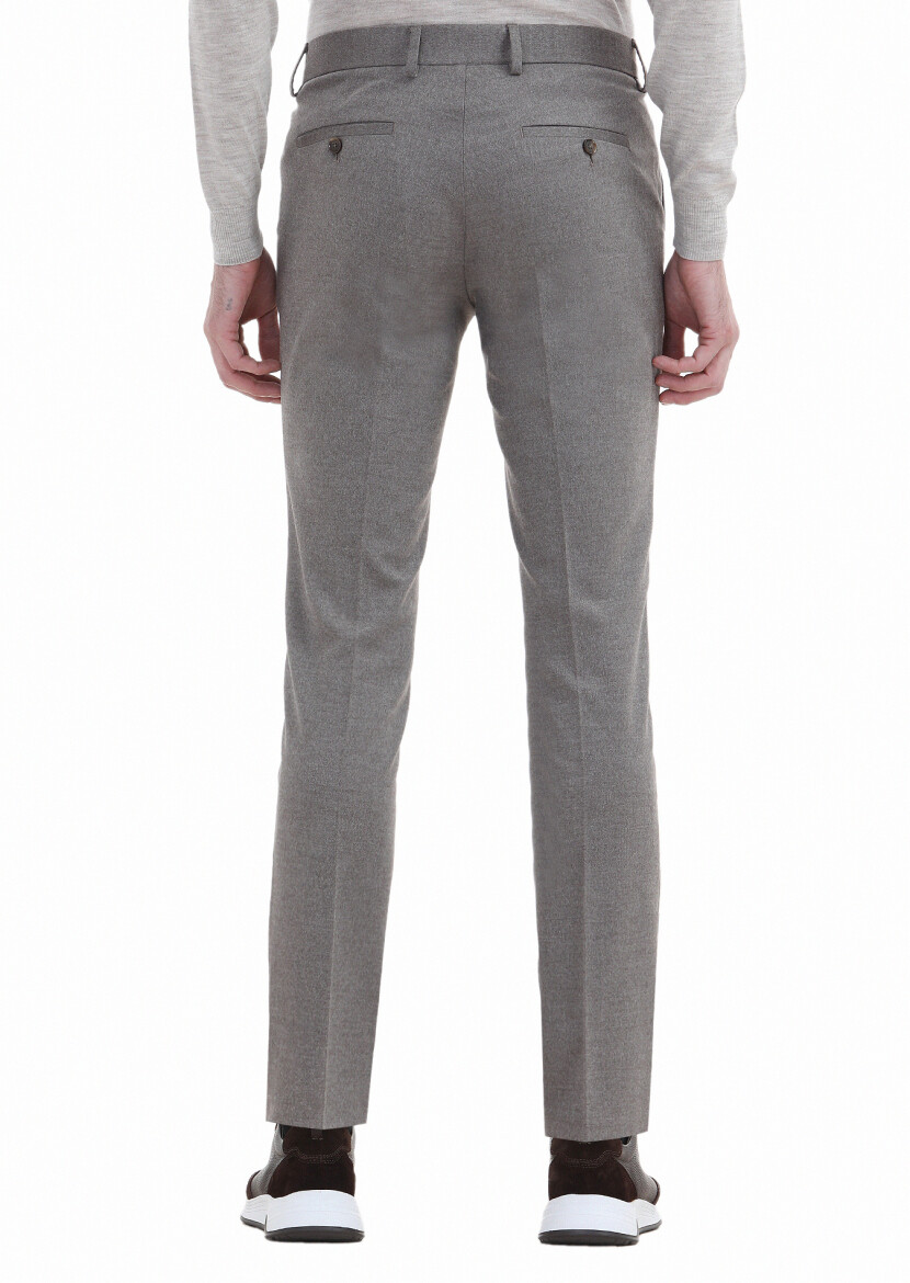 Beige Weaving Slim Fit Classical Trousers - 3