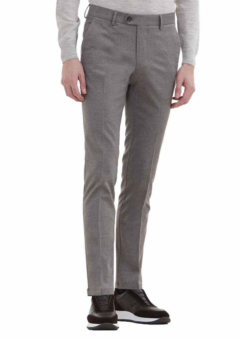 Beige Weaving Slim Fit Classical Trousers - 2