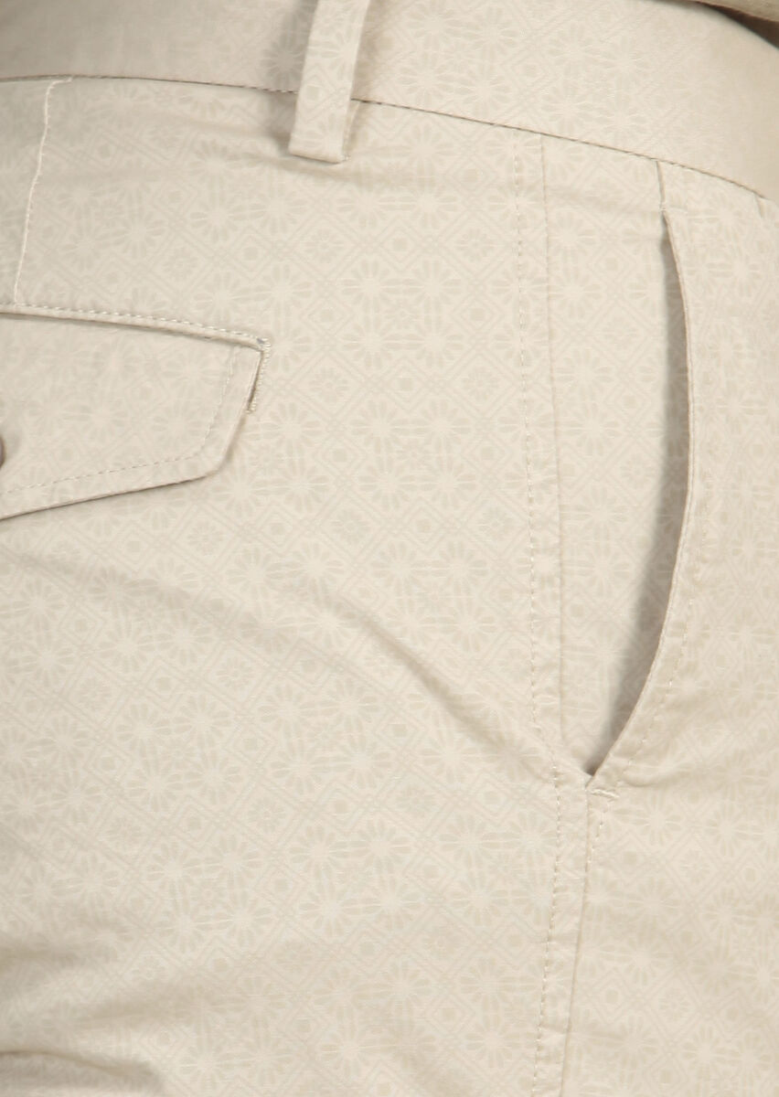 Bej Baskılı Dokuma Regular Fit Casual Pamuk Karışımlı Bermuda - 3