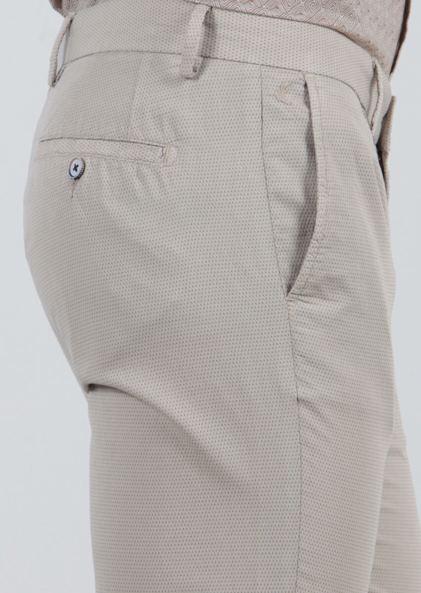 Bej Çizgili Dokuma Regular Fit Casual %100 Pamuk Pantolon - 3