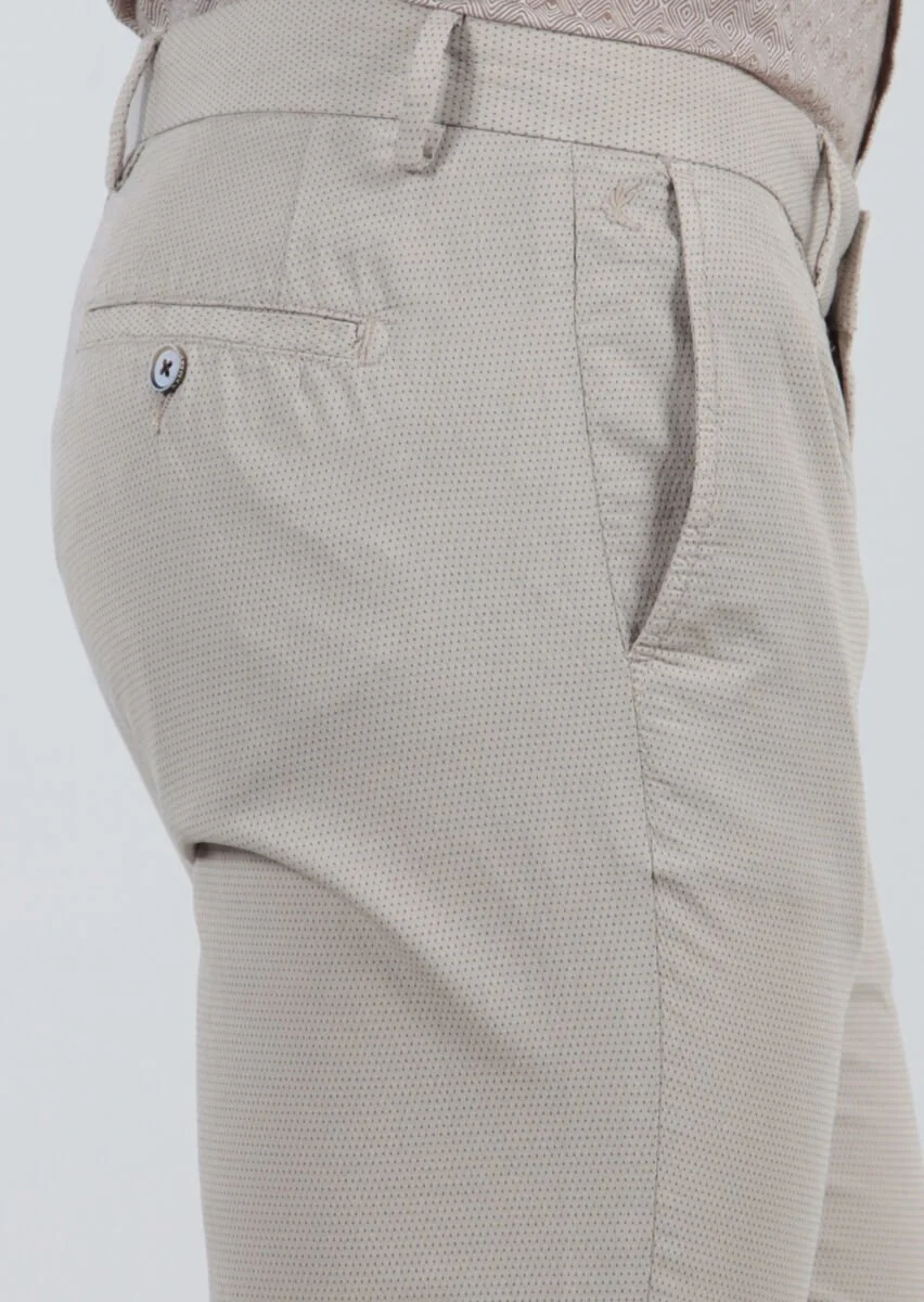 Bej Çizgili Dokuma Regular Fit Casual %100 Pamuk Pantolon - 3