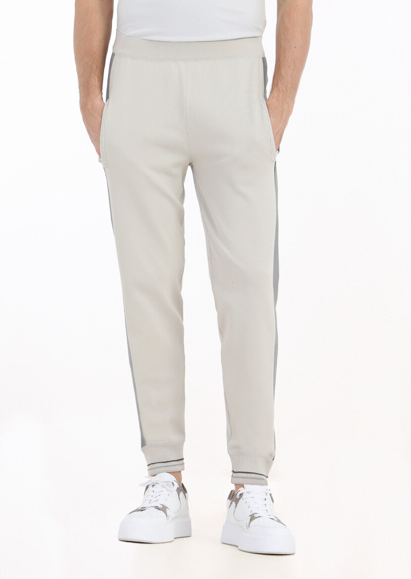 Bej Çizgili Örme Jogging Fit Casual Triko Pantolon - RAMSEY
