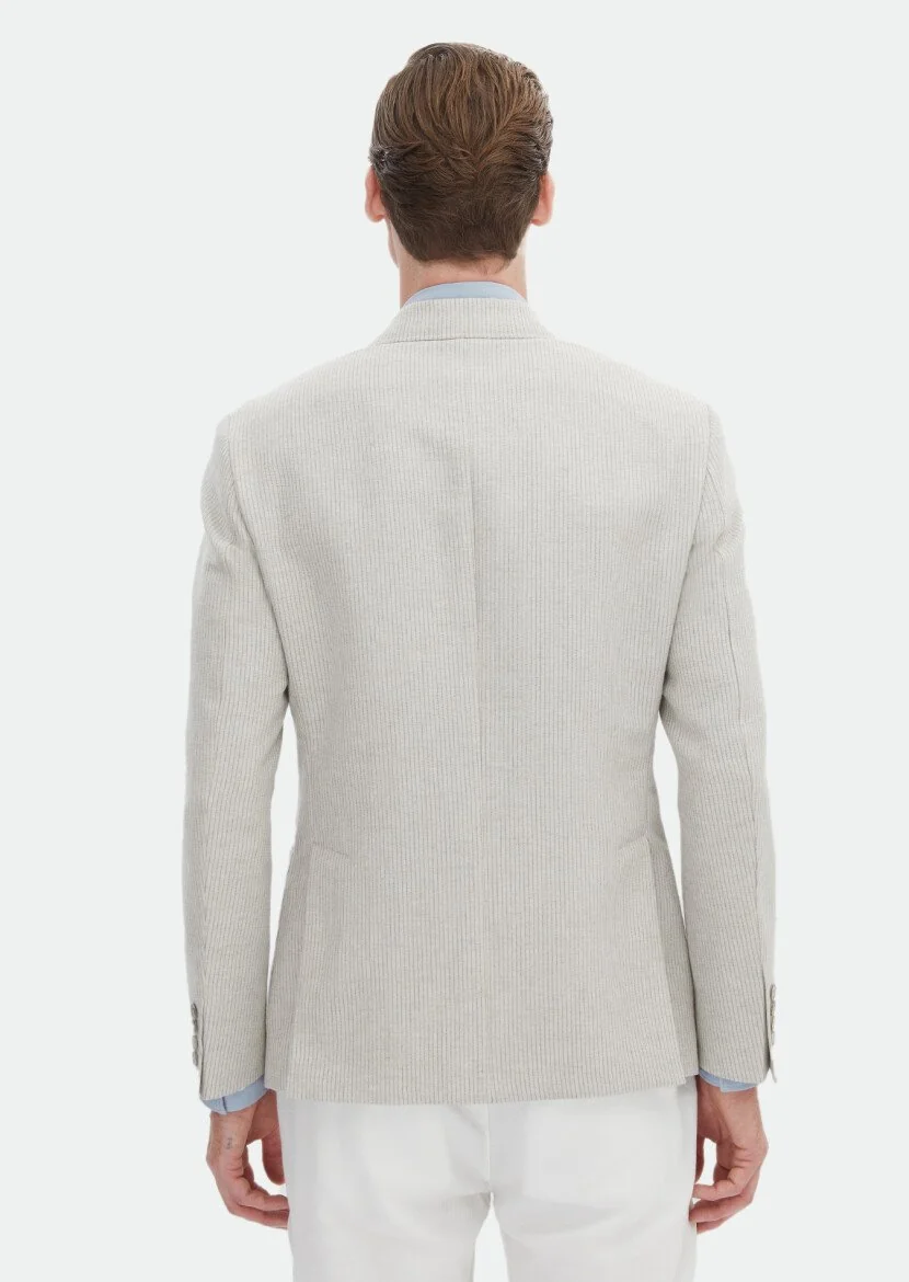 Bej Çizgili Zeroweight Slim Fit Pamuk Karışımlı Ceket - 6