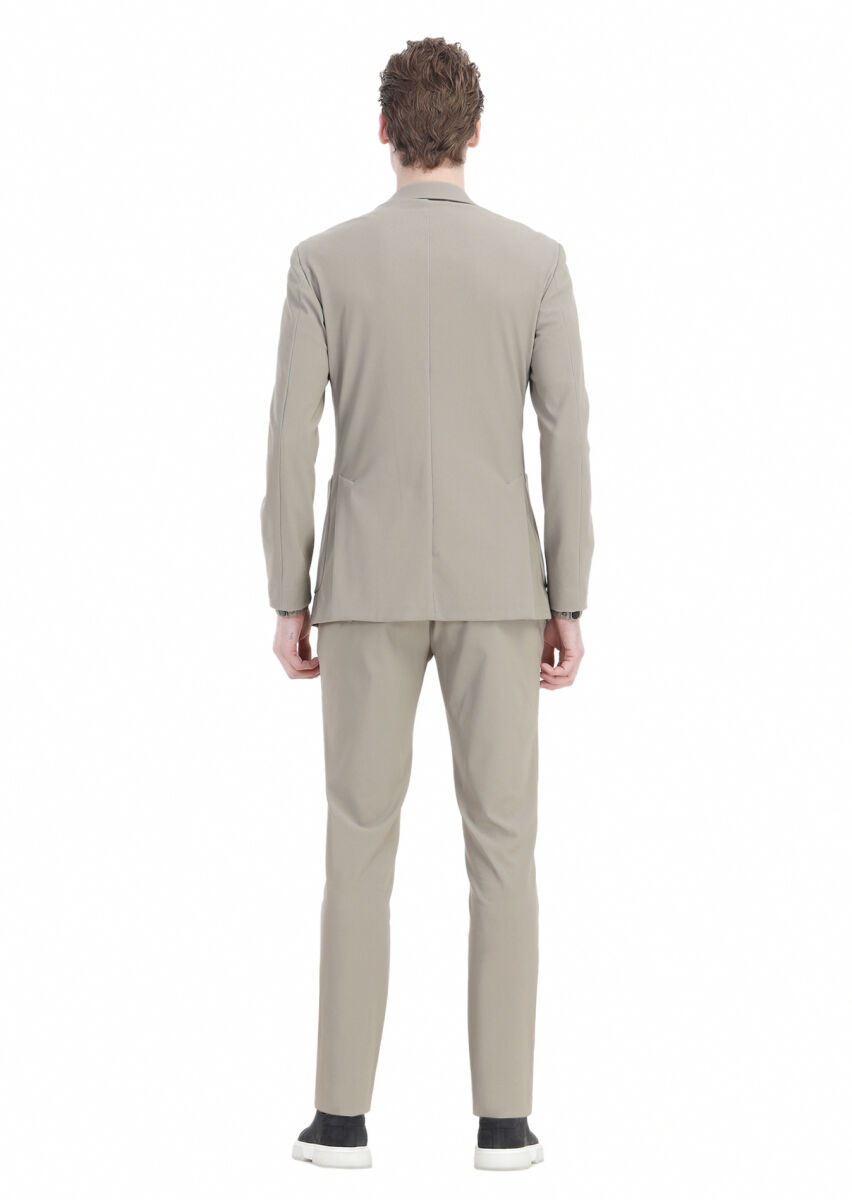 Bej Desenli Comfort Fit Örme Takım Elbise - 9