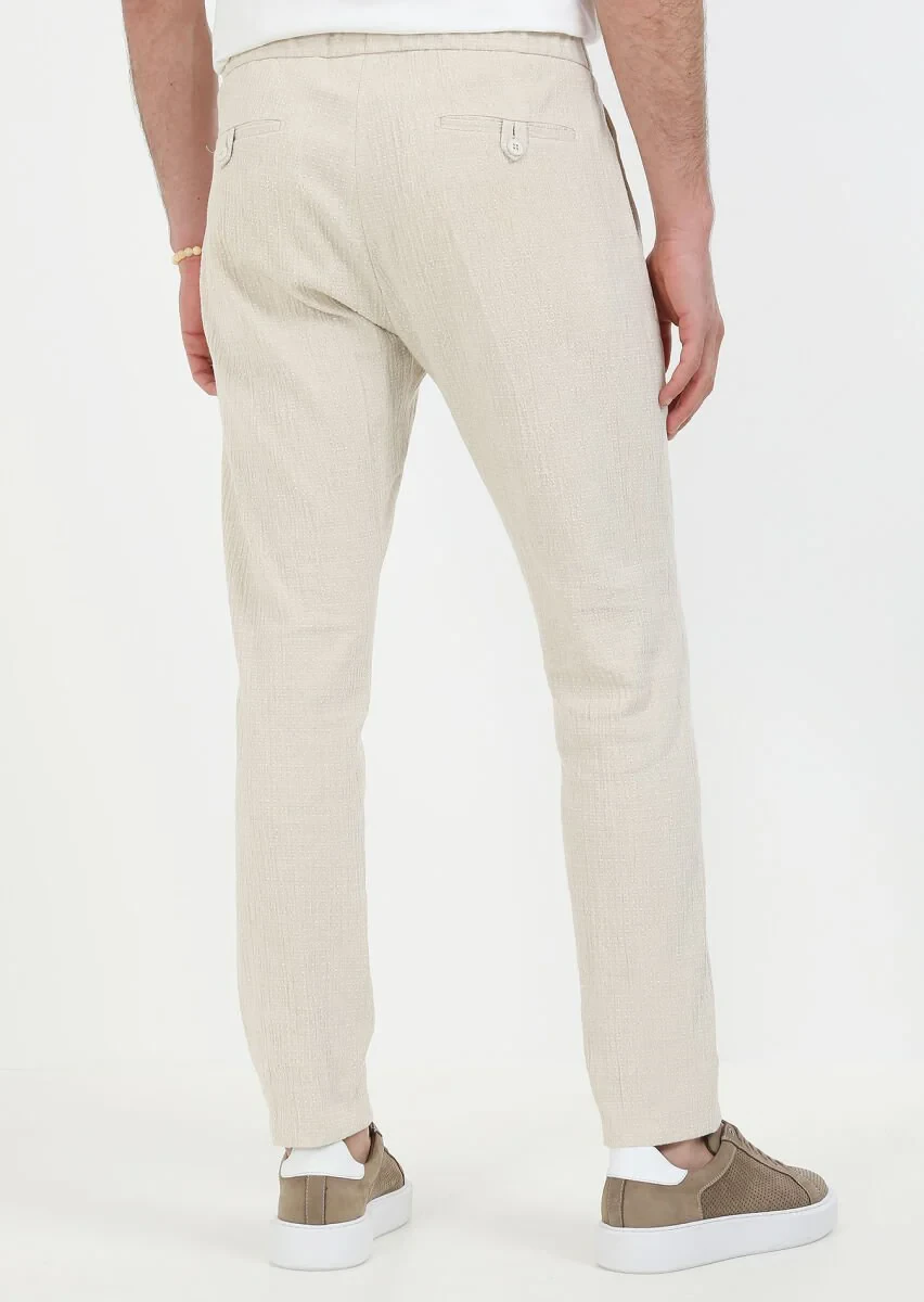 Bej Desenli Dokuma Casual Pamuk Karışımlı Pantolon - 6