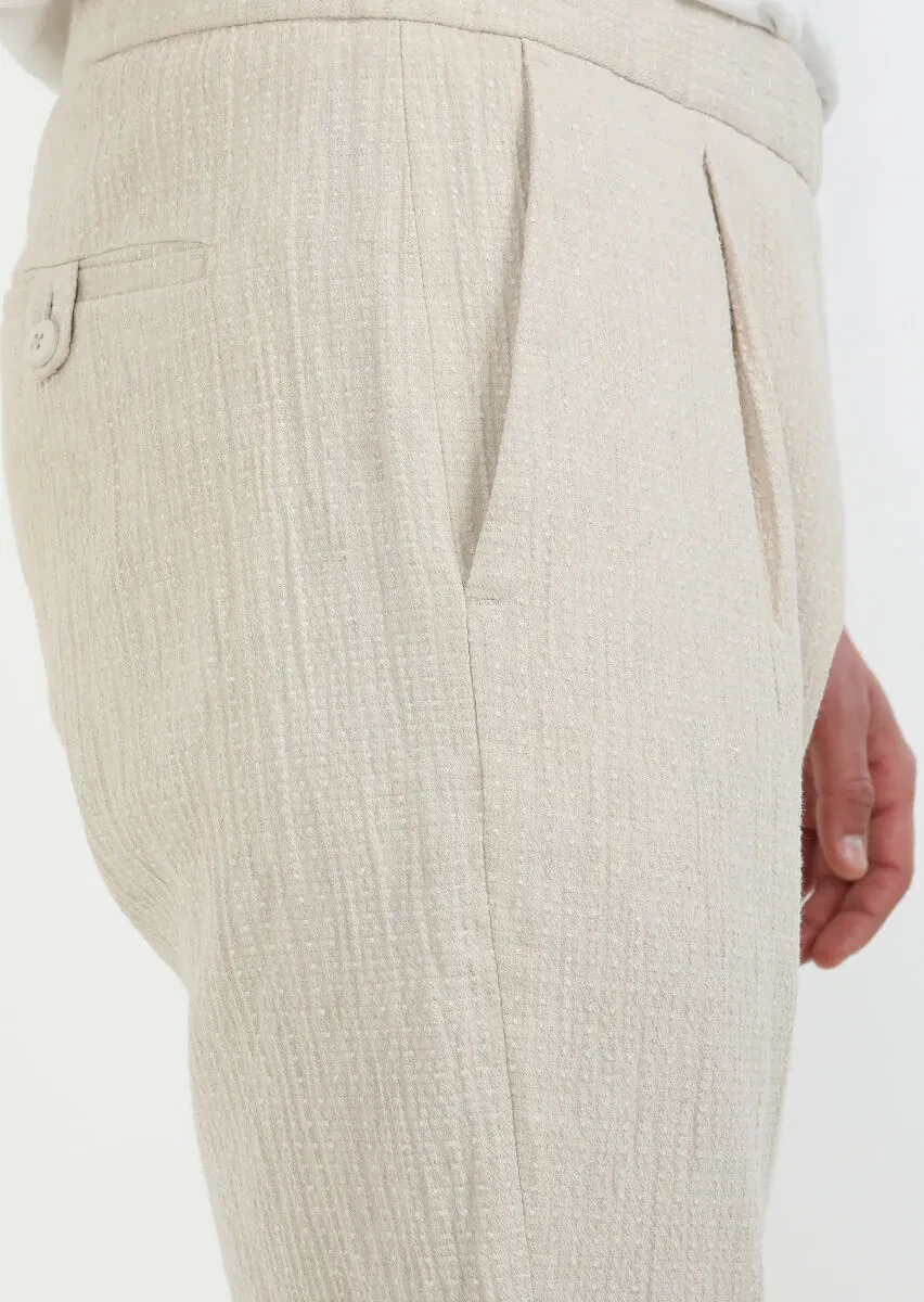 Bej Desenli Dokuma Jogging Fit Casual Pamuk Karışımlı Pantolon - 3