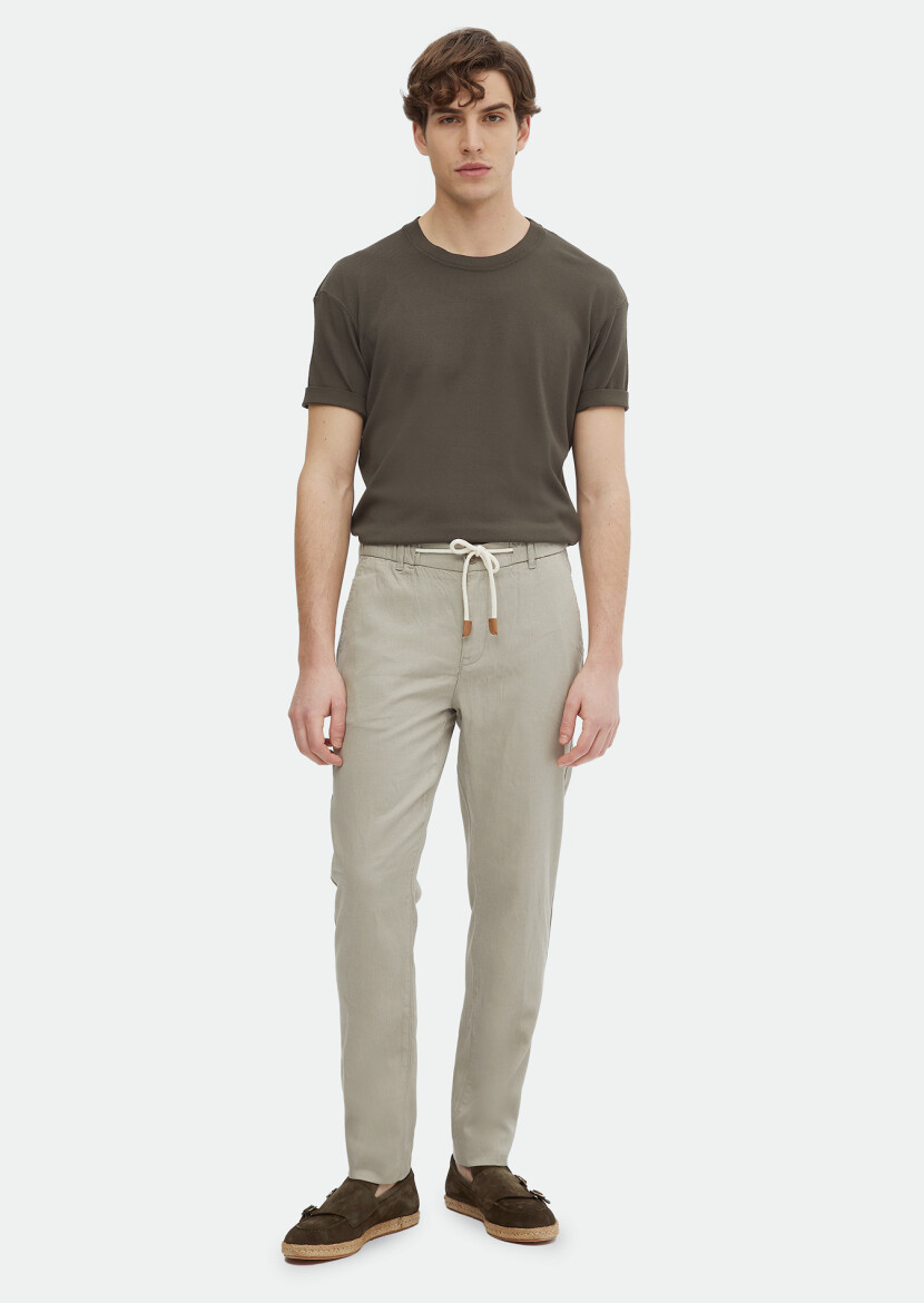 Bej Desenli Dokuma Jogging Fit Casual Pamuk Karışımlı Pantolon - RAMSEY