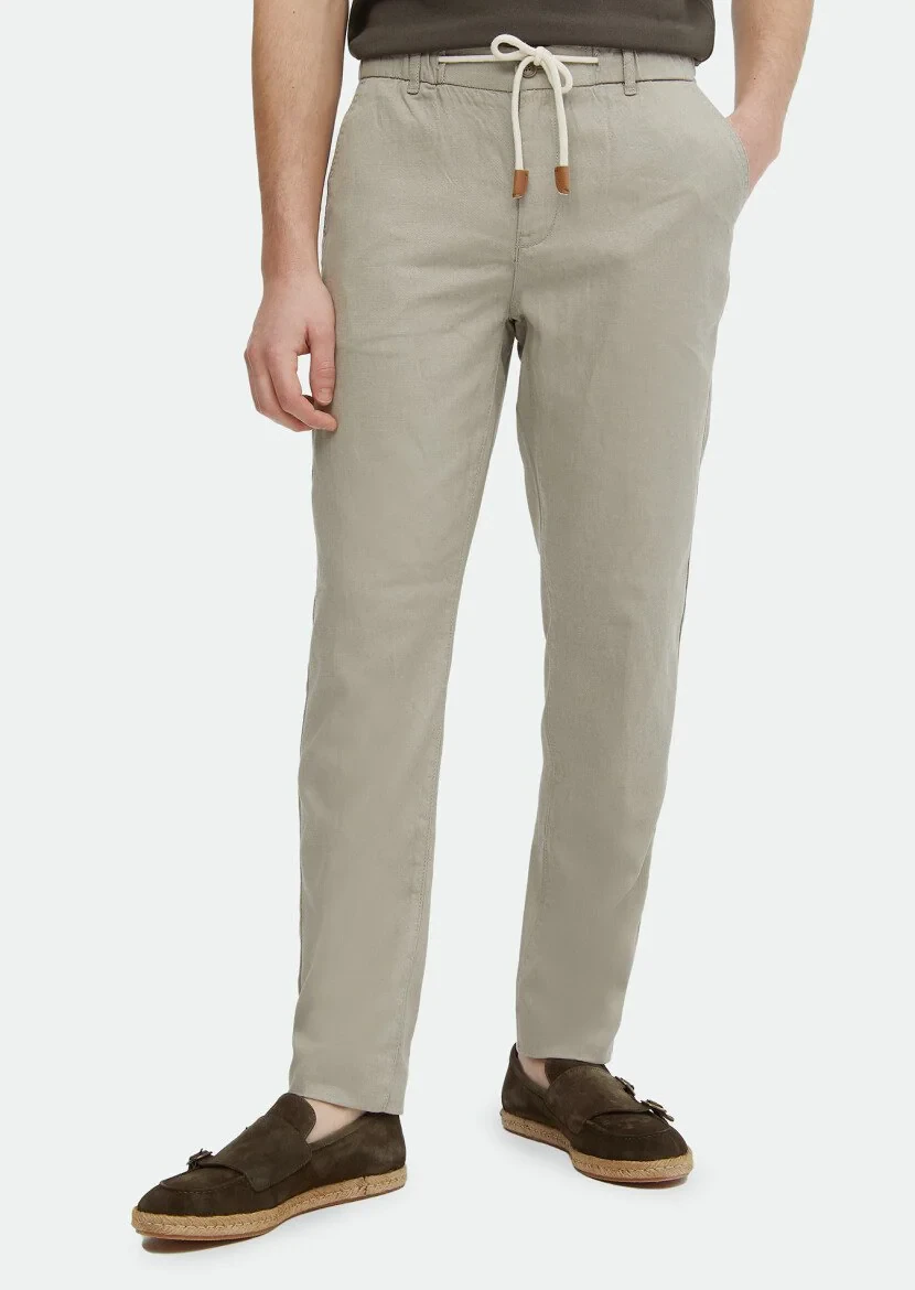 Bej Desenli Dokuma Jogging Fit Casual Pamuk Karışımlı Pantolon 