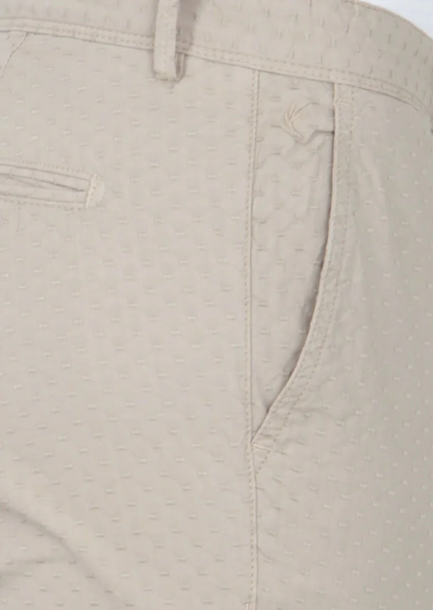 Bej Desenli Dokuma Regular Fit Casual Pamuk Karışımlı Pantolon - 3