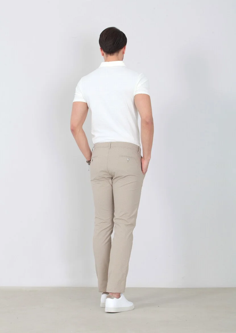 Bej Desenli Dokuma Regular Fit Casual Pamuk Karışımlı Pantolon - 4