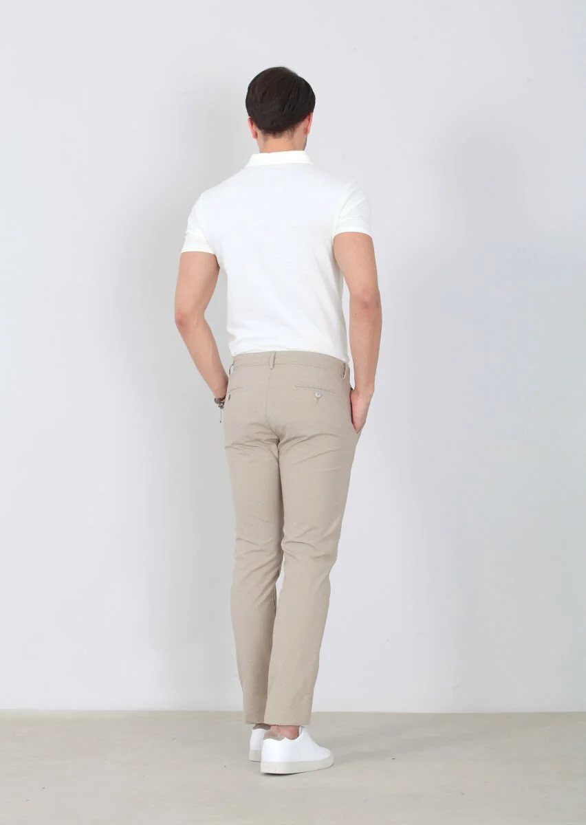 Bej Desenli Dokuma Regular Fit Casual Pamuk Karışımlı Pantolon - 4