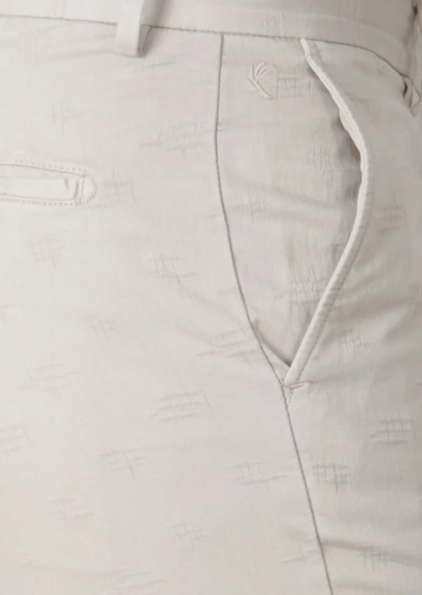 Bej Desenli Dokuma Slim Fit Casual Pamuk Karışımlı Pantolon - 3