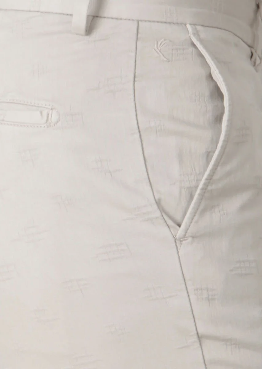 Bej Desenli Dokuma Slim Fit Casual Pamuk Karışımlı Pantolon - 3