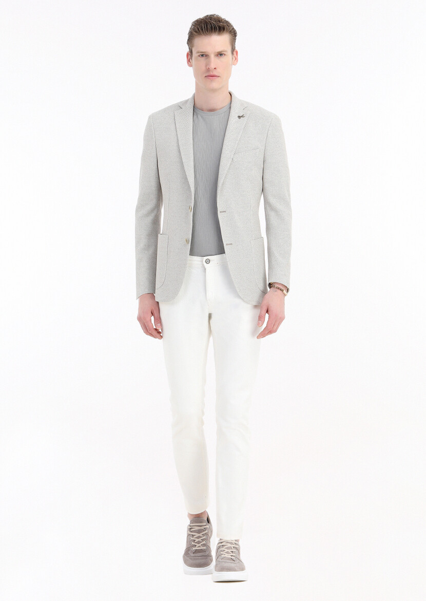 Bej Desenli Shirt Shoulder Slim Fit %100 Pamuk Örme Ceket - RAMSEY