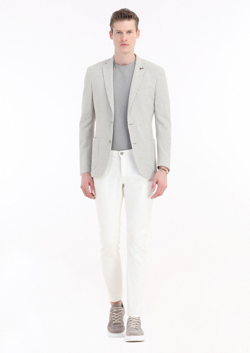 Bej Desenli Shirt Shoulder Slim Fit %100 Pamuk Örme Ceket - 1