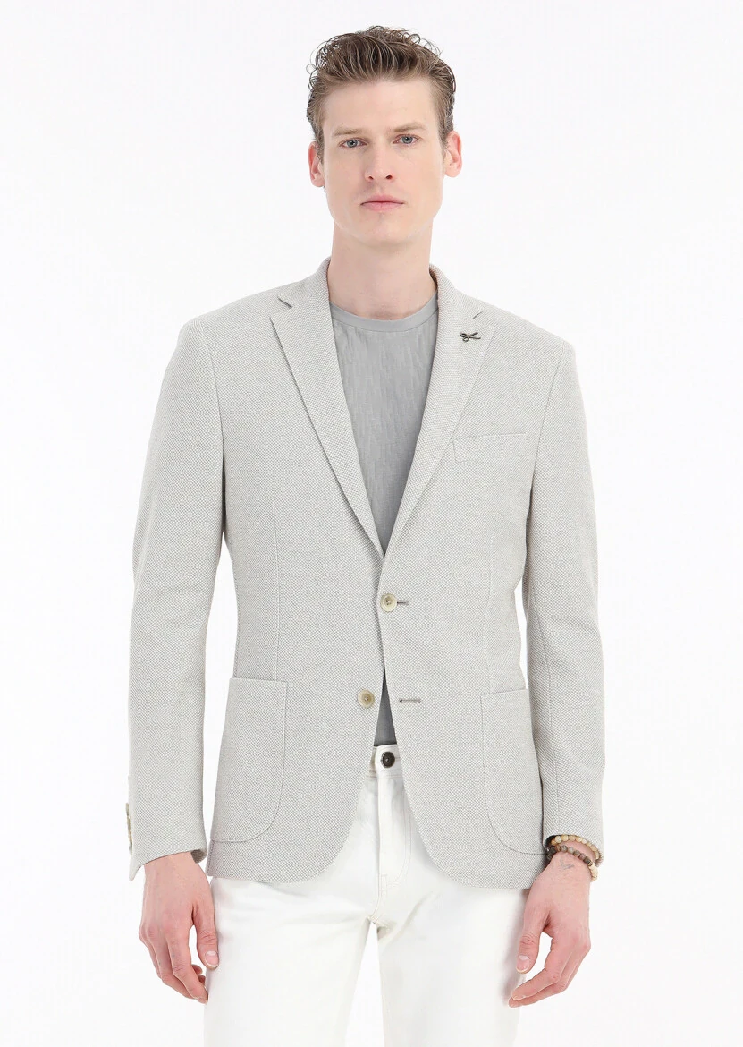 Bej Desenli Shirt Shoulder Slim Fit %100 Pamuk Örme Ceket - 2
