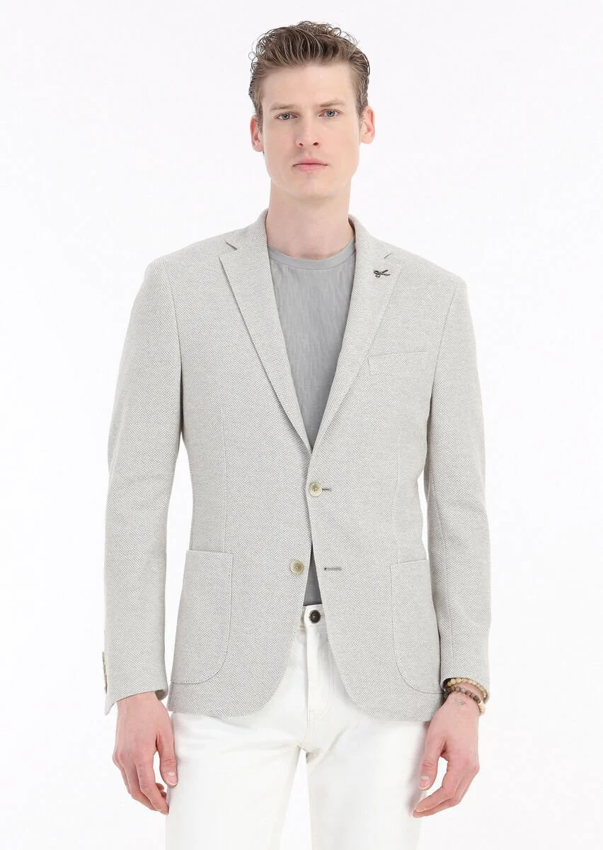 Bej Desenli Shirt Shoulder Slim Fit %100 Pamuk Örme Ceket - 2