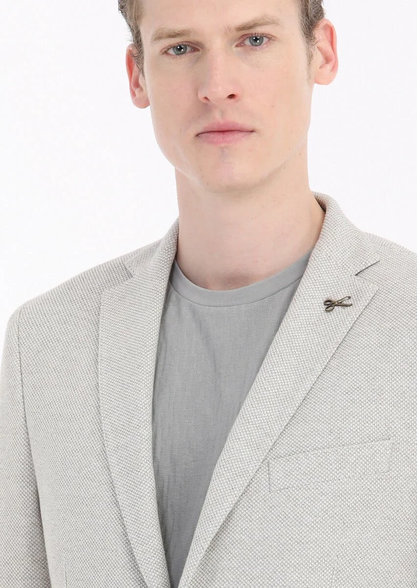 Bej Desenli Shirt Shoulder Slim Fit %100 Pamuk Örme Ceket - 4