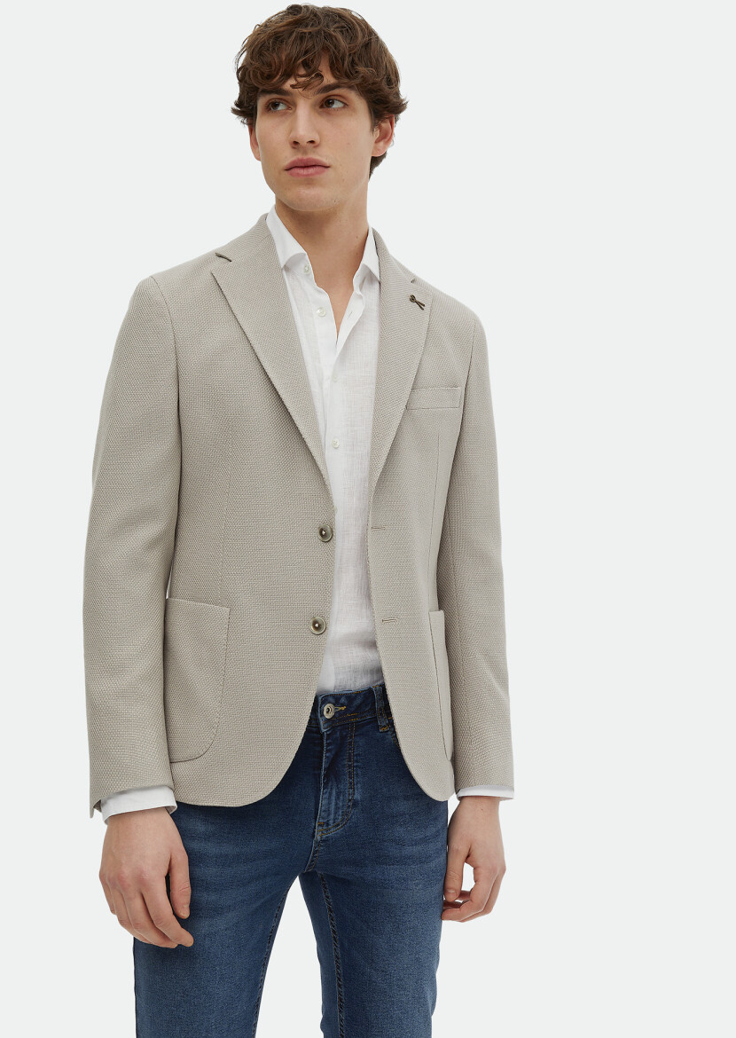 Bej Desenli Shirt Shoulder Slim Fit Pamuk Karışımlı Ceket - RAMSEY