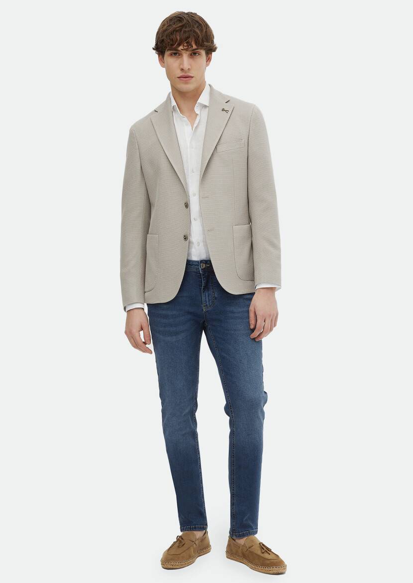 Bej Desenli Shirt Shoulder Slim Fit Pamuk Karışımlı Ceket 